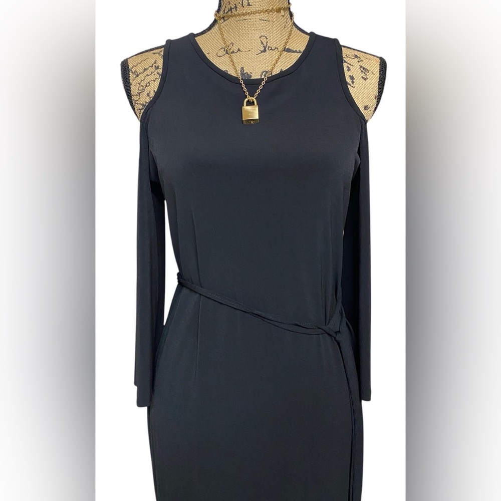 Calvin Klein Black Long Sleeve Cold-Shoulder Midi Sheath Dress $99 NWT Sz 4